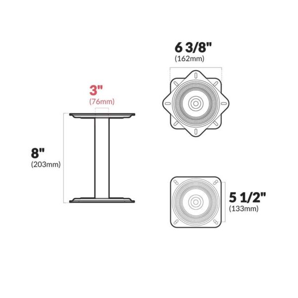 Base pedestal fijo para butaca con giratorio 360º – Altura 203mm (8″)