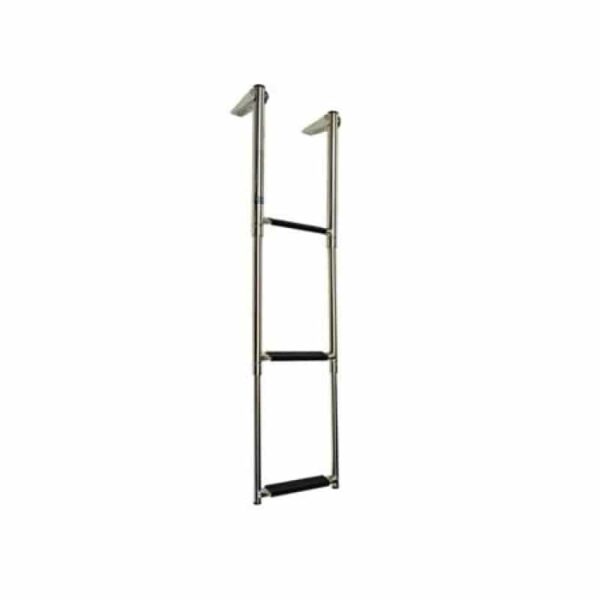 Escalera Telescópica Inoxidable sobre plataforma de 3 escalones negros