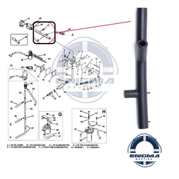 Manguera para Mercury 75 90 HP HOSE-MOLDED Nº294 reemplaza 822554